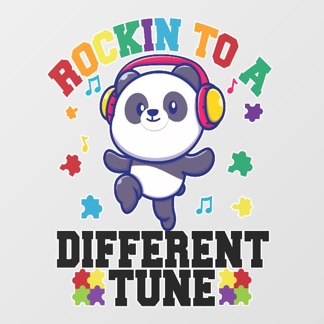 Rocking to a Different Tune Cute Panda Autism Wall Decal (Front)