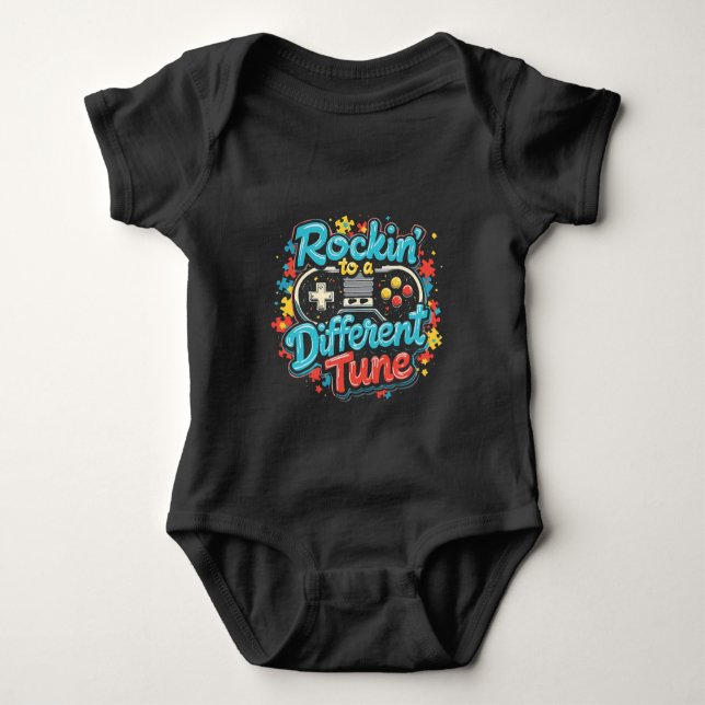 Rocking to a Different Tune Gaming Pad Autism  Baby Bodysuit (Front)