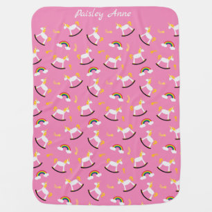 Rocking Unicorns Rainbows and Shooting Stars Baby Blanket