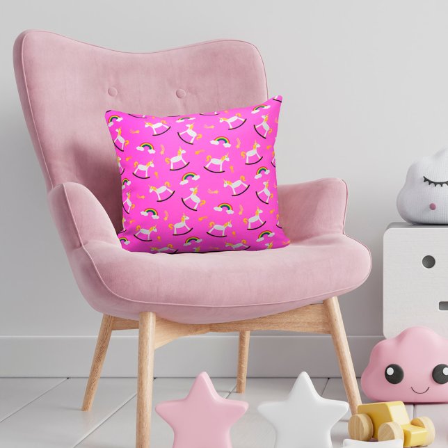 Rocking Unicorns Rainbows and Shooting Stars Throw Pillow (Creator Uploaded)
