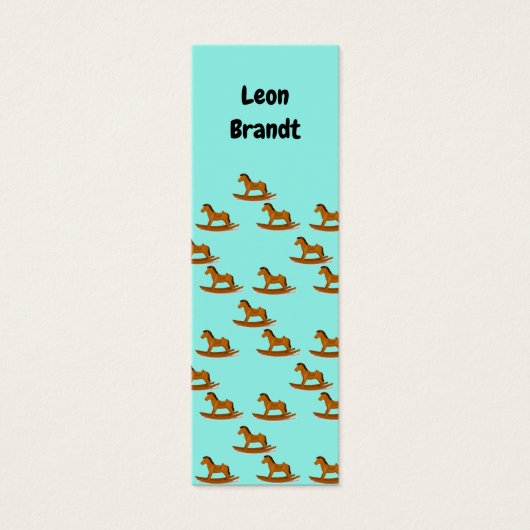 Rocking wooden horse pattern on blue bookmark (Front)
