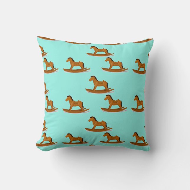 Rocking wooden horse throw pillow (Front)