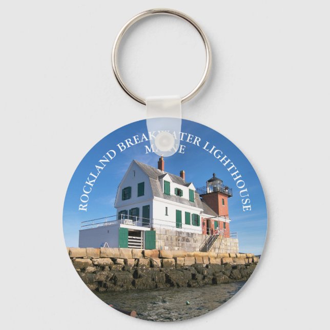 Rockland Breakwater Lighthouse Maine Round Keyring (Front)