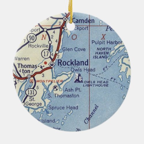 Rockland Maine Vintage Map Ceramic Ornament