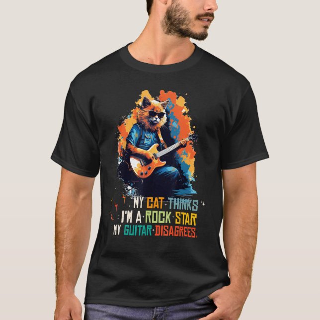 Rock'n Roll Cat Costume for electric Guitar Lovers T-Shirt (Front)