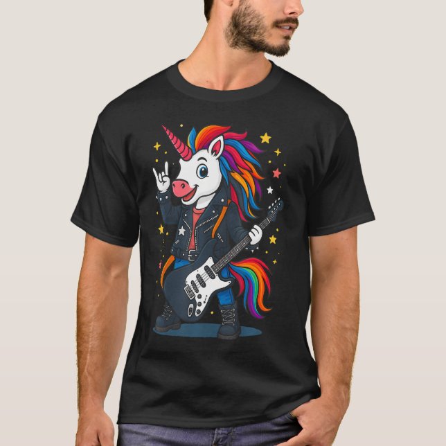Rock'N Roll Unicorn Rockstar Unicorn Music Band Fu T-Shirt (Front)