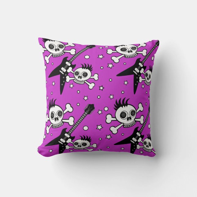 Rock'n Skulls with Guitars Throw Pillow (Front)