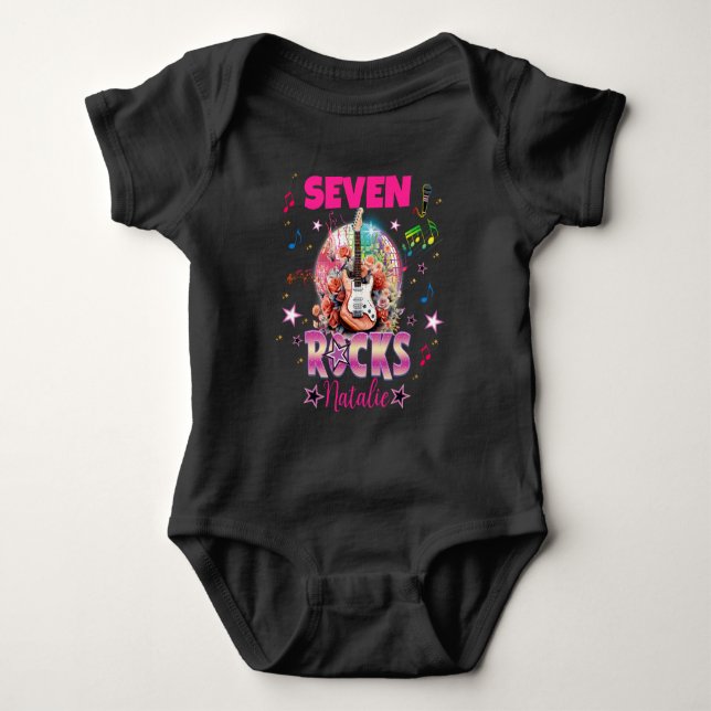 Rock'n'Roll Guitar Musical Birthday Girl Rockstar  Baby Bodysuit (Front)