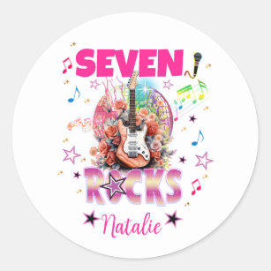 Rock'n'Roll Guitar Musical Birthday Girl Rockstar  Classic Round Sticker