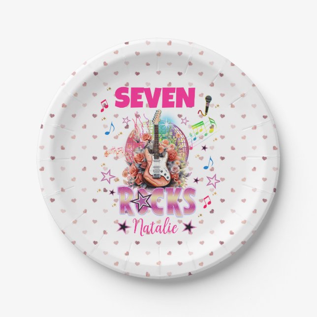 Rock'n'Roll Guitar Musical Birthday Girl Rockstar  Paper Plates (Front)