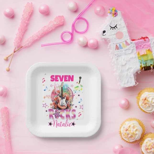 Rock'n'Roll Guitar Musical Birthday Girl Rockstar  Paper Plates (Party)