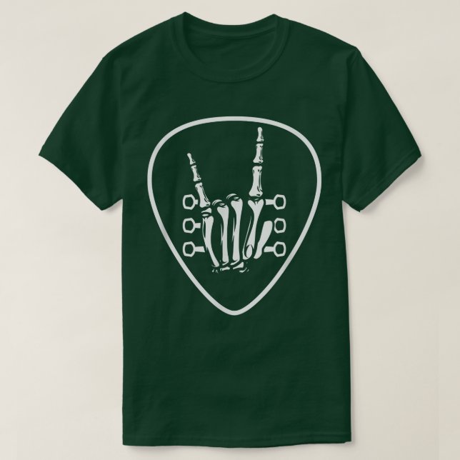 Rocknroll Skeleton Hand Retro Guitar Plectrum Rock T-Shirt (Design Front)