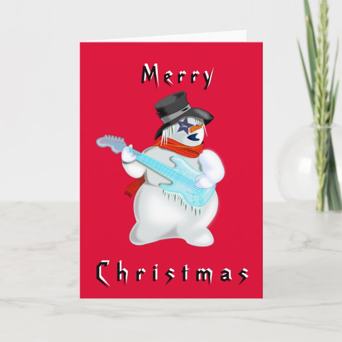 Rock N Roll Snowman Merry Christmas Customizable Card Zazzle Com