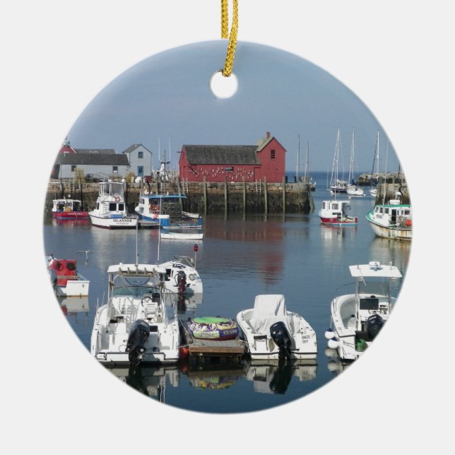 Rockport Harbor Ceramic Ornament (Front)