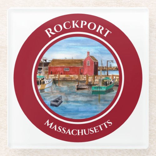 Rockport Harbor Massachusetts New England Glass Coaster