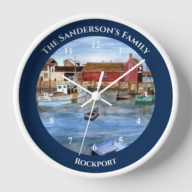 Rockport Harbor Massachusetts New England Painting Clock (Front)