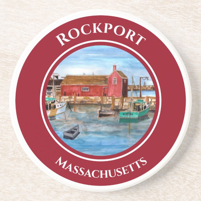 Rockport Harbor Massachusetts New England Painting Coaster (Front)