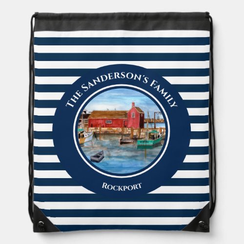 Rockport Harbor Massachusetts New England Painting Drawstring Bag