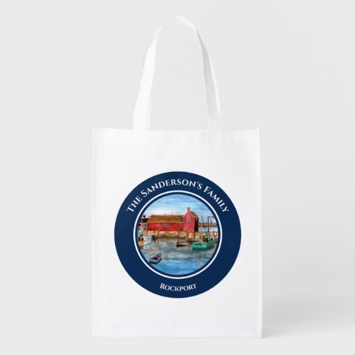 Rockport Harbor Massachusetts New England Painting Grocery Bag