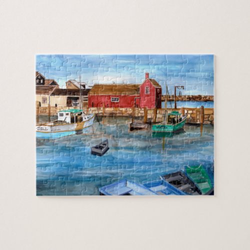 Rockport Harbor Massachusetts New England Painting Jigsaw Puzzle