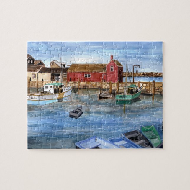 Rockport Harbor Massachusetts New England Painting Jigsaw Puzzle (Horizontal)