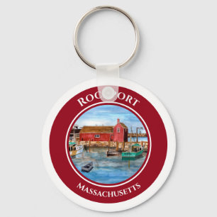 Rockport Harbor Massachusetts New England Painting Keychain
