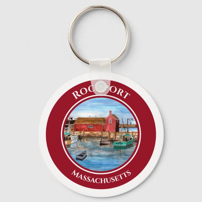 Rockport Harbor Massachusetts New England Painting Keychain (Front)