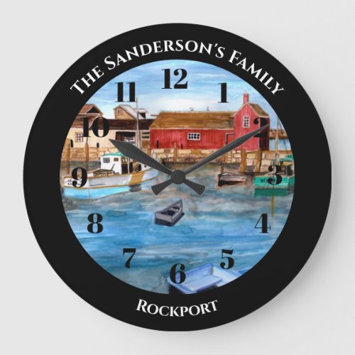 Rockport Harbor Massachusetts New England Painting Large Clock