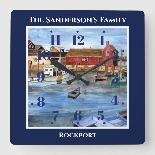 Rockport Harbor Massachusetts New England Painting Square Wall Clock (Front)