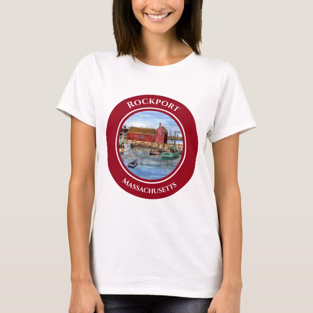 Rockport Harbor Massachusetts New England Painting T-Shirt (Front)