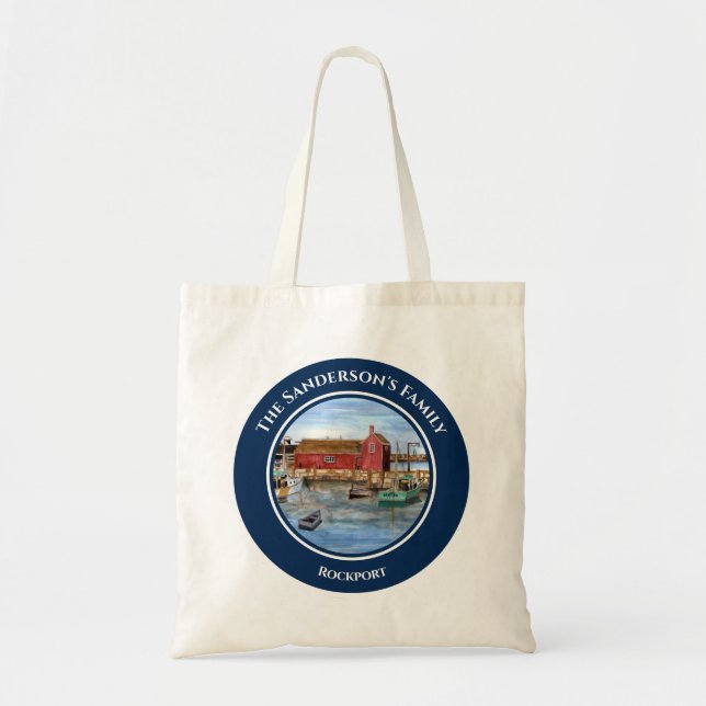 Rockport Harbor Massachusetts New England Painting Tote Bag (Front)