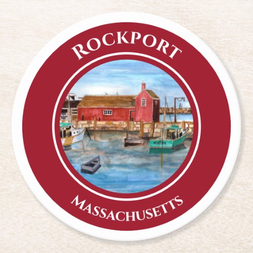 Rockport Harbor Massachusetts New England Round Paper Coaster
