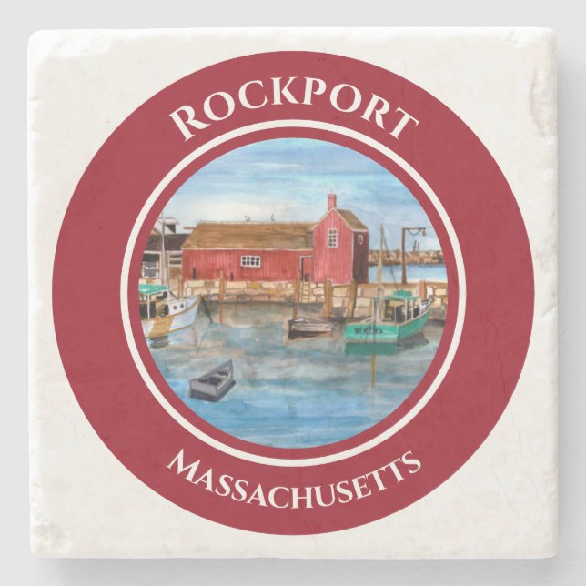 Rockport Harbor Massachusetts New England Stone Coaster (Front)