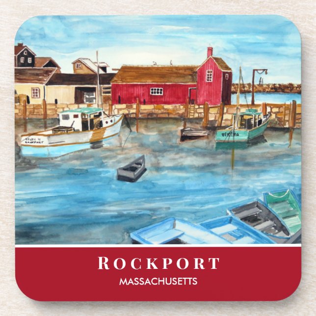 Rockport Harbor Massachusetts New England USA Beverage Coaster (Front)