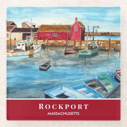 Rockport Harbor Massachusetts New England USA Glass Coaster