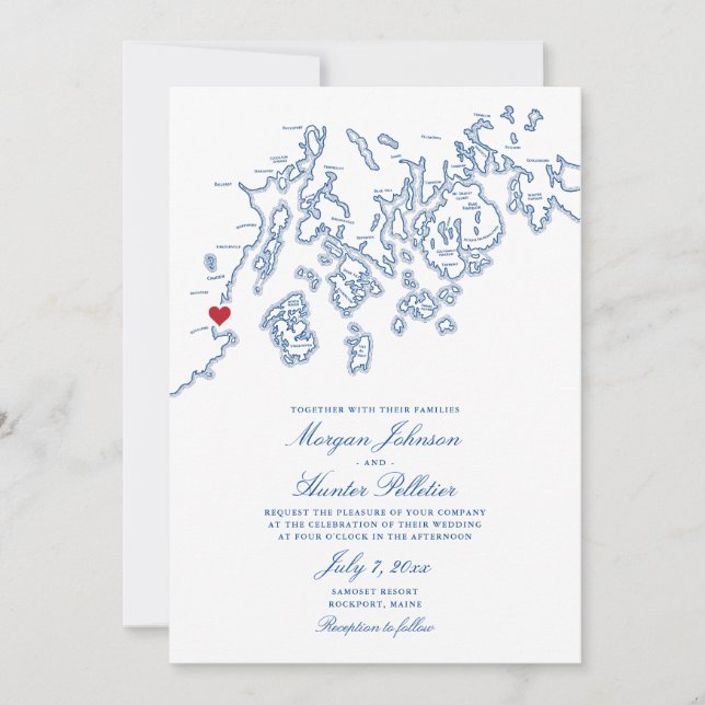 Rockport Maine Map Elegant Navy Blue Wedding  Invitation (Front)
