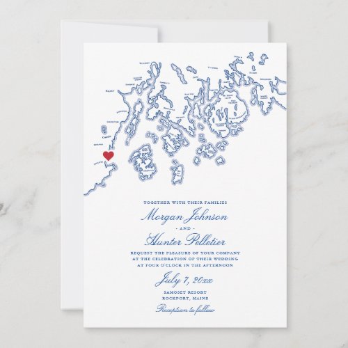 Rockport Maine Map Elegant Navy Blue Wedding  Invitation