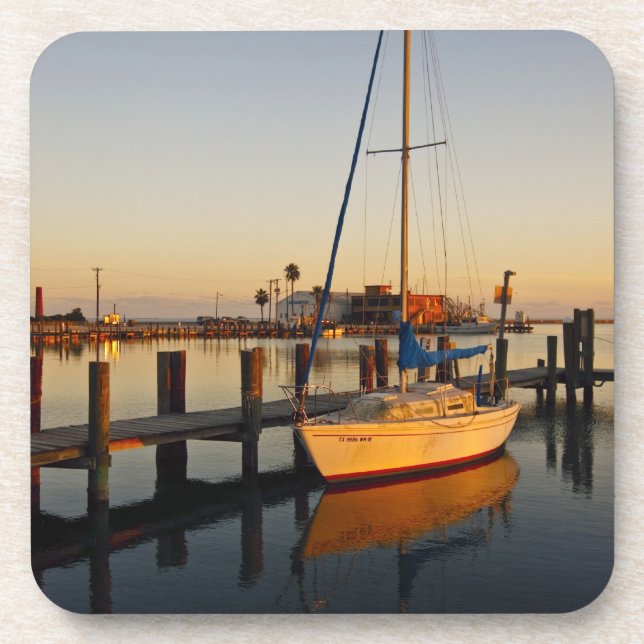 Rockport, Texas harbor at sunset Beverage Coaster (Front)