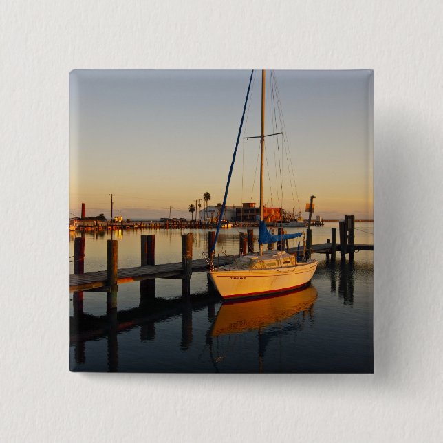 Rockport, Texas harbor at sunset Button (Front)