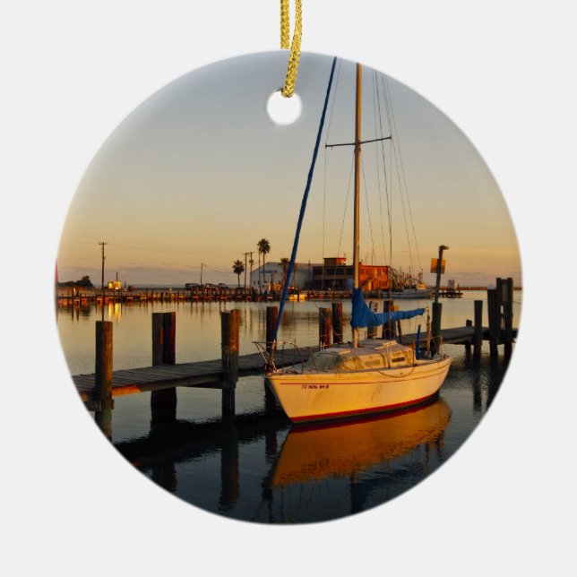 Rockport, Texas harbor at sunset Ceramic Ornament (Front)