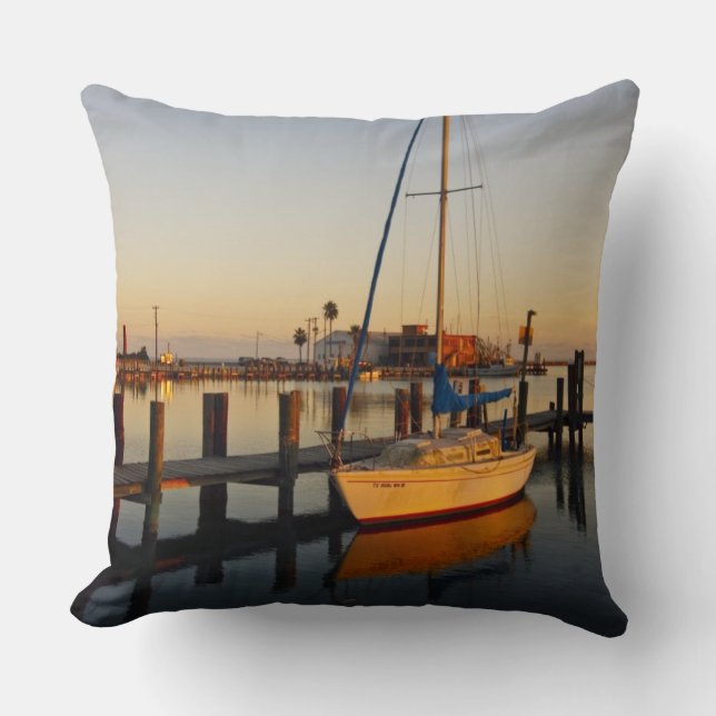 Rockport, Texas harbor at sunset Throw Pillow (Front)