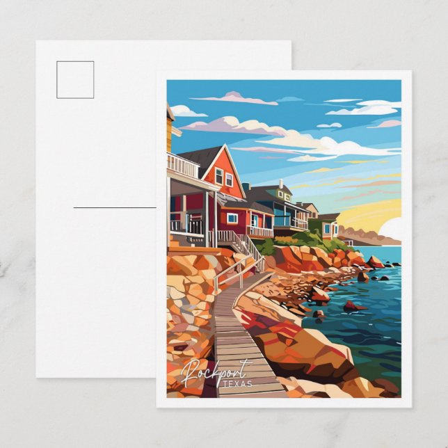 Rockport Texas Travel Vintage Illustration Postcard (Front/Back)