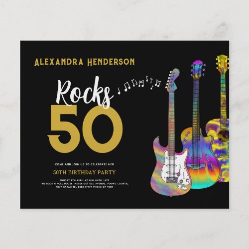 Rocks 50 Guitar 50th Birthday Party Budget Flyer