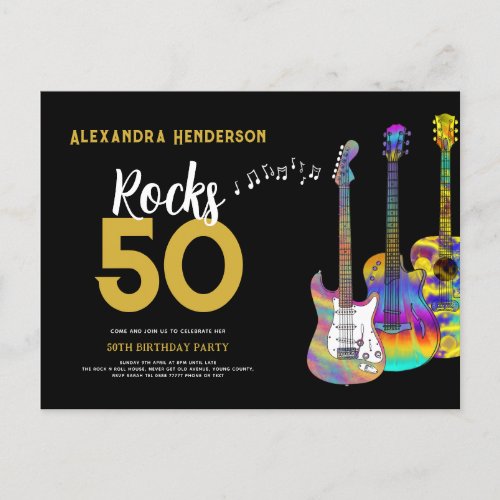 Rocks 50 Guitar 50th birthday party  Invitation Postcard