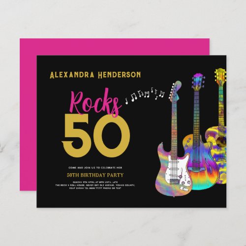 Rocks 50 Guitar 50th birthday party Pink
