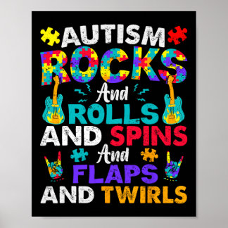 Rocks And Rolls Funny Autism Awareness Month  Poster