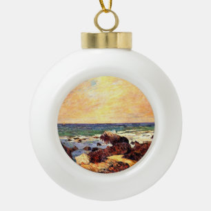 Rocks and Sea by Paul Gauguin, Ceramic Ball Christmas Ornament