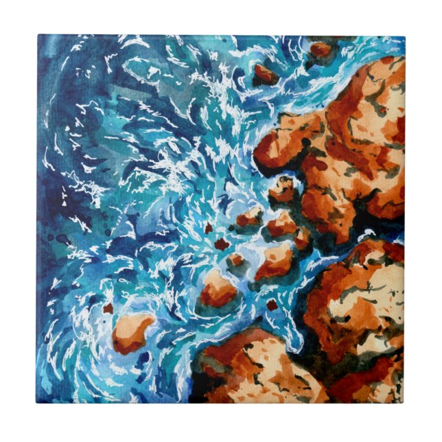Rocks and Waves Aerial Ceramic Tile (Front)