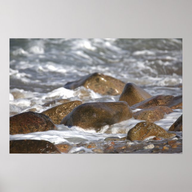 Rocks and Waves in Rhode Island Poster (Front)