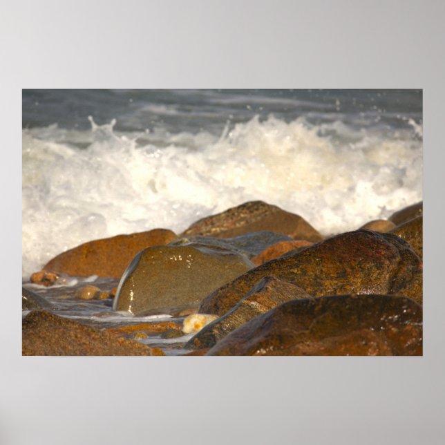 Rocks and Waves in Rhode Island Poster (Front)